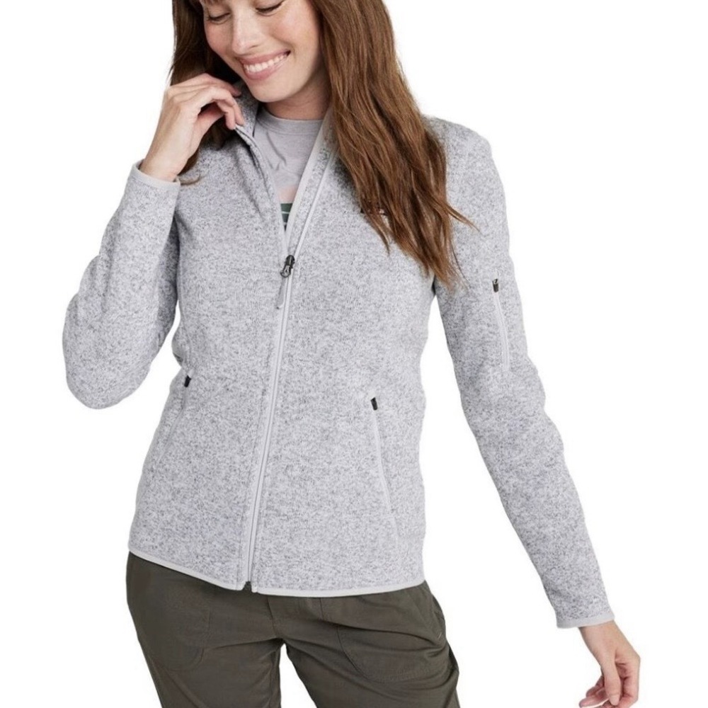 LL Bean Gray Sweater Fleece Full Zip Jacket Pockets Size XL